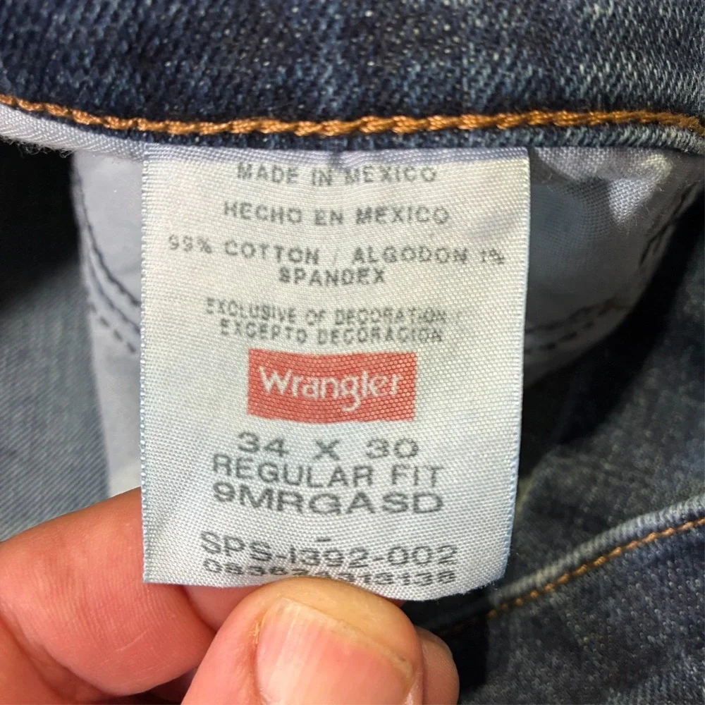 Wrangler Mens Straight Jeans Size 34x30 Blue Denim Regular Fit Stretch‎ Mid Rise